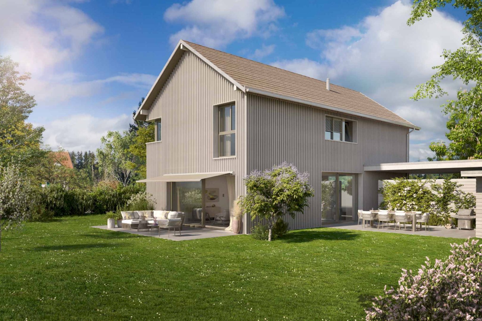 Villa jumelée par le couvert à voitures